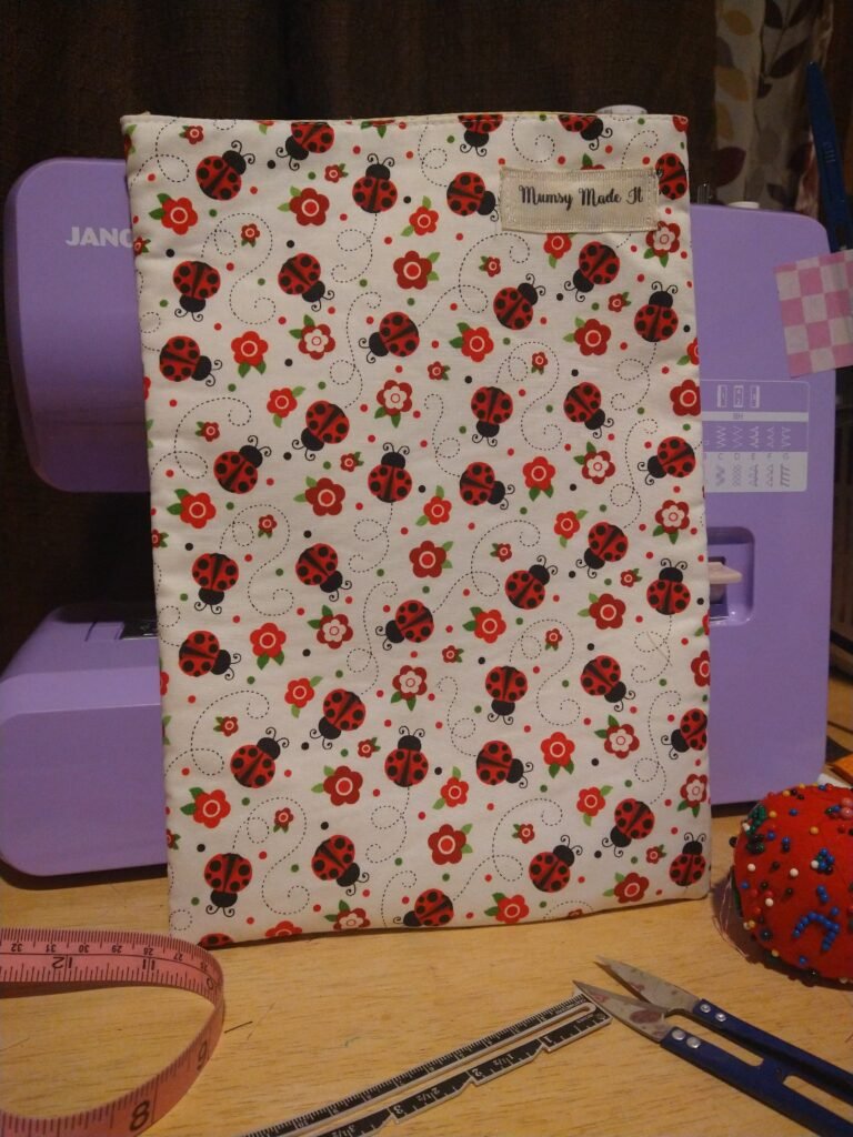 Handmade Ladybug Print Book Sleeve – Fabric Book Protector 8x11.5