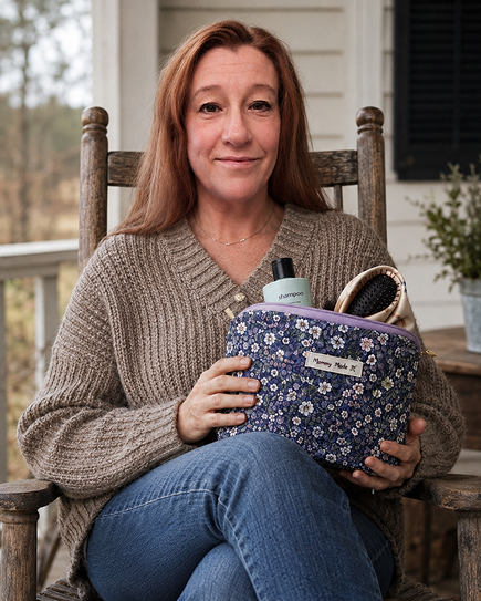 Ellen Childress, founder of Mumsy Made It, at her handmade crafting workspace