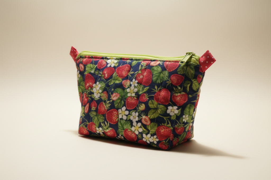 Handmade Strawberry Print Tote Bag – Lined Zip All Occasion Bag